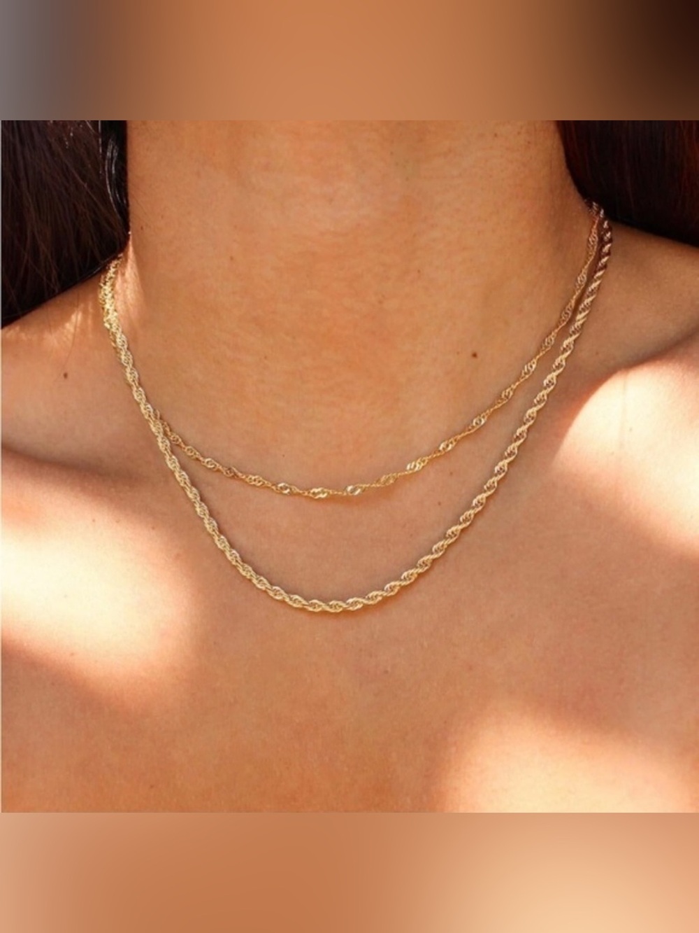 14k Gold Plated 2pc Rope Minimalist Necklace Set